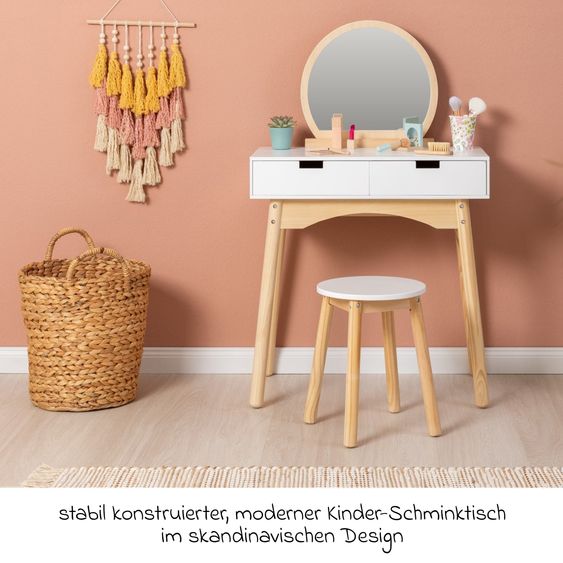 MUSTERKIND Schminktisch Calendula mit Hocker, Spiegel & 2 Schubladen - Weiß / Natur