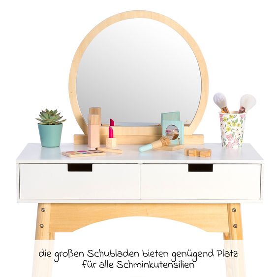 MUSTERKIND Schminktisch Calendula mit Hocker, Spiegel & 2 Schubladen - Weiß / Natur