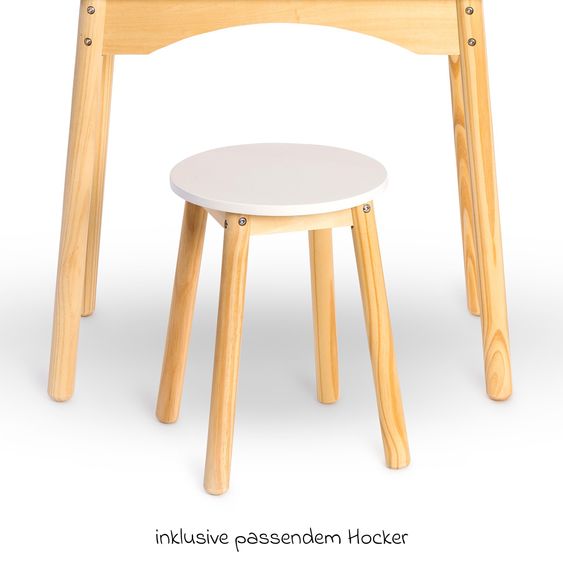 MUSTERKIND Schminktisch Calendula mit Hocker, Spiegel & 2 Schubladen - Weiß / Natur