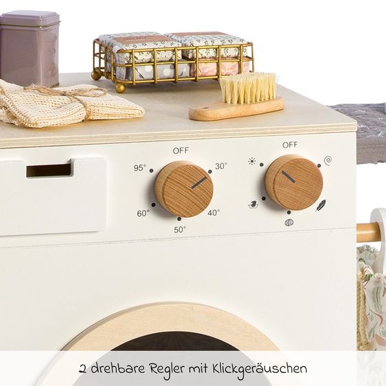 MUSTERKIND Wasch- und Bügelcenter Rumex mit Waschmaschine, Bügelbrett & Bügeleisen - Weiß / Natur