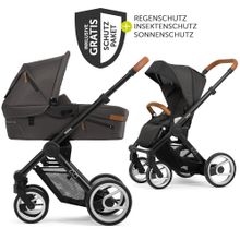 Passeggino combinato Evo Black Handle Cognac con navicella, sedile sportivo e pacchetto accessori XXL - Grigio Pietra