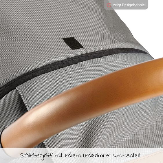 Mutsy Kombi-Kinderwagen Evo Schwarz Griff Cognac inkl. Babywanne, Sportsitz & XXL Zubehörpaket - Stone Grey