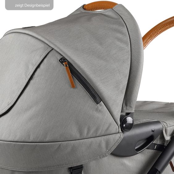 Mutsy Kombi-Kinderwagen Evo Schwarz Griff Cognac inkl. Babywanne, Sportsitz & XXL Zubehörpaket - Stone Grey
