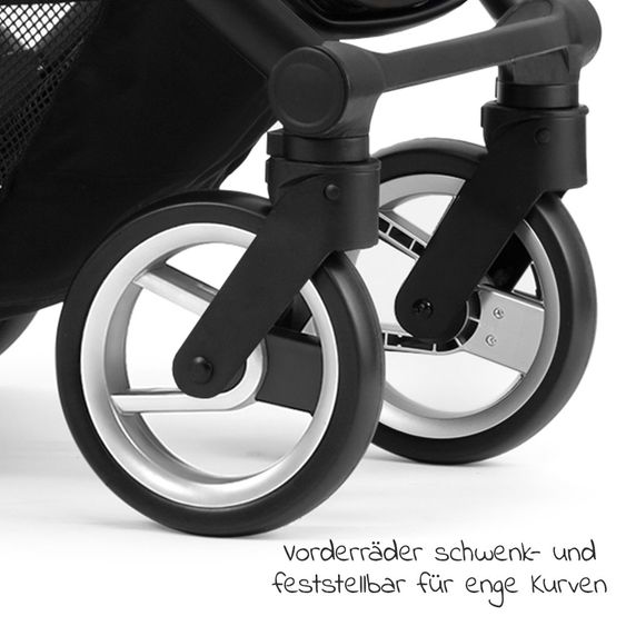 Mutsy Kombi-Kinderwagen Evo Schwarz Griff Cognac inkl. Babywanne, Sportsitz & XXL Zubehörpaket - Stone Grey