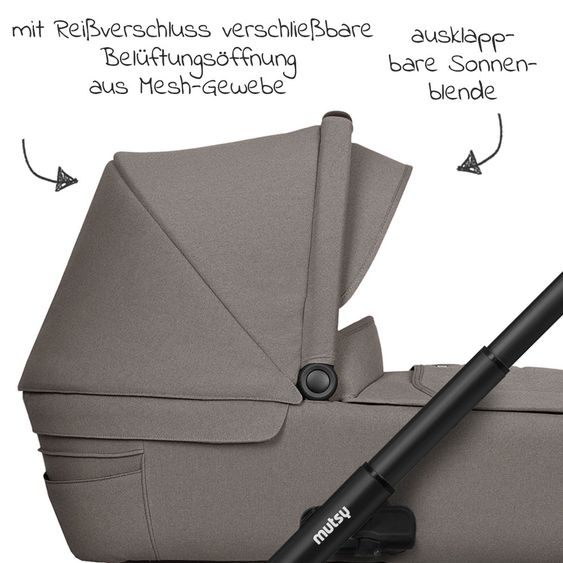 Mutsy Icon Black Handle Brown Passeggino combinato con navicella, sedile sportivo e pacchetto accessori XXL - Leisure Fjord