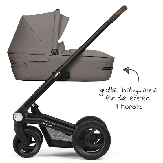Mutsy Icon Black Handle Brown Passeggino combinato con navicella, sedile sportivo e pacchetto accessori XXL - Leisure Fjord