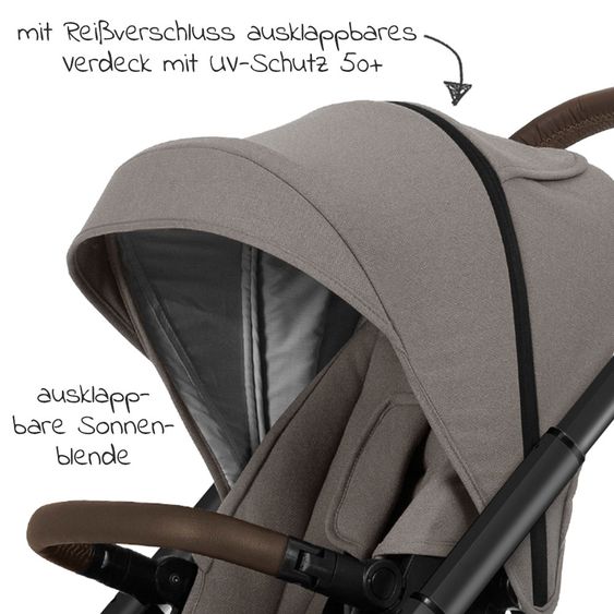 Mutsy Icon Black Handle Brown Passeggino combinato con navicella, sedile sportivo e pacchetto accessori XXL - Leisure Fjord