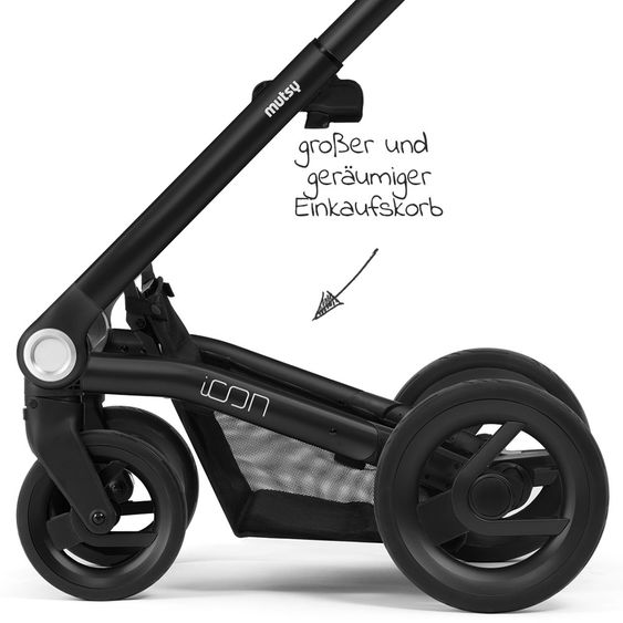Mutsy Icon Black Handle Brown Passeggino combinato con navicella, sedile sportivo e pacchetto accessori XXL - Leisure Fjord