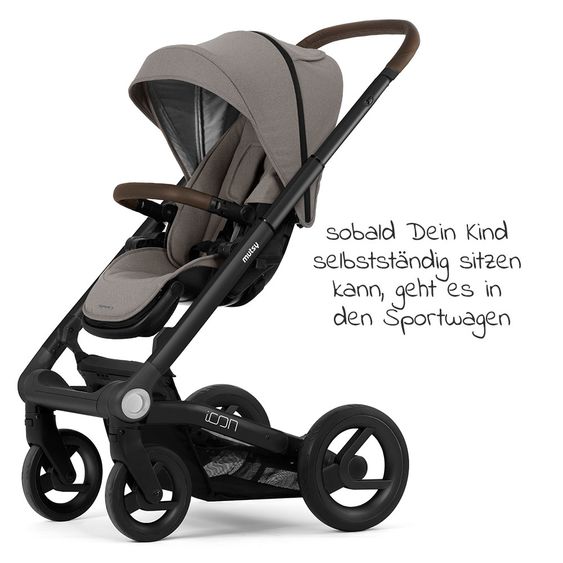 Mutsy Icon Black Handle Brown Passeggino combinato con navicella, sedile sportivo e pacchetto accessori XXL - Leisure Fjord