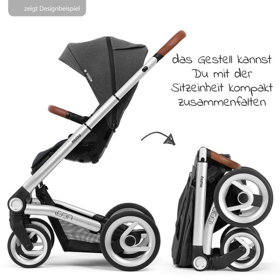 Mutsy Icon Black Handle Brown Passeggino combinato con navicella, sedile sportivo e pacchetto accessori XXL - Leisure Fjord