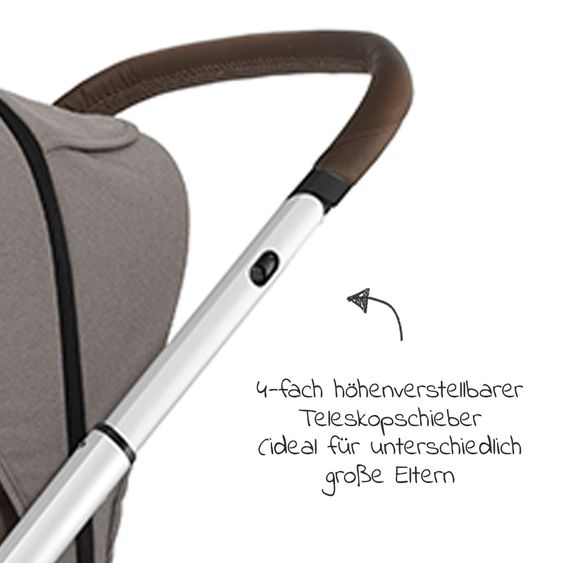Mutsy Kombi-Kinderwagen Icon Silber Griff Brown inkl. Babywanne, Sportsitz & XXL Zubehörpaket - Leisure Fjord