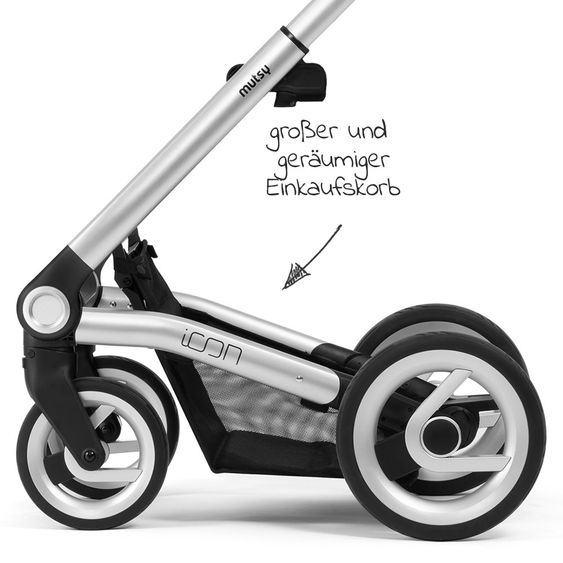 Mutsy Kombi-Kinderwagen Icon Silber Griff Brown inkl. Babywanne, Sportsitz & XXL Zubehörpaket - Leisure Fjord