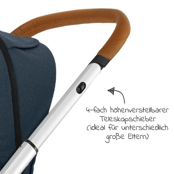 Mutsy Kombi-Kinderwagen Icon Silber Griff Cognac inkl. Babywanne, Sportsitz & XXL Zubehörpaket - Leisure River
