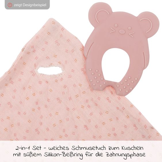 Nattou 2-tlg. Set Schmusetuch mit Silikon-Beißring - Grey White