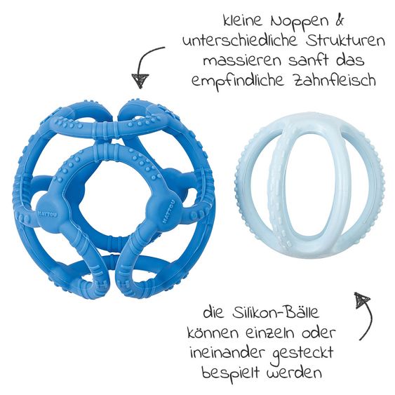 Nattou Set di 2 palline in silicone - Blu