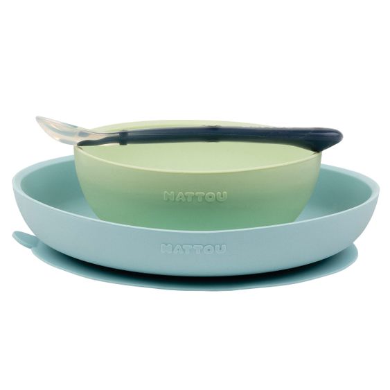 Nattou 3-tlg. Geschirr-Set Silikon - Blue Green