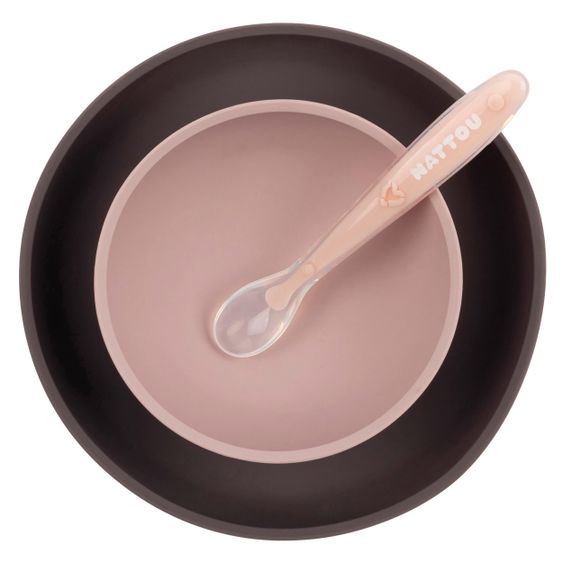 Nattou Set di stoviglie in silicone da 3 pezzi - Rosa melanzana