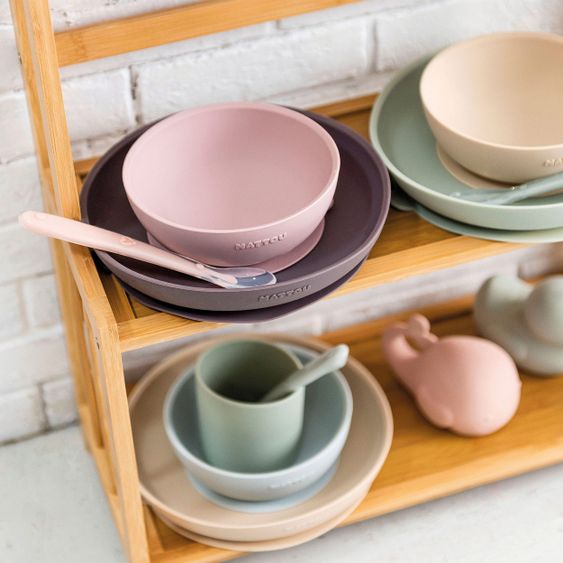 Nattou Silicone 3-piece dinnerware set - Eggplant Pink