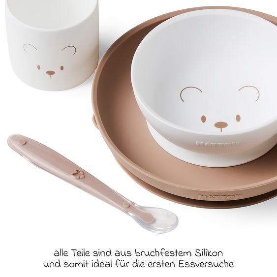 Nattou 4-tlg. Geschirr-Set Silikon - Bär - Beige