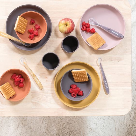 Nattou Set di stoviglie in silicone da 4 pezzi - Terracotta ocra