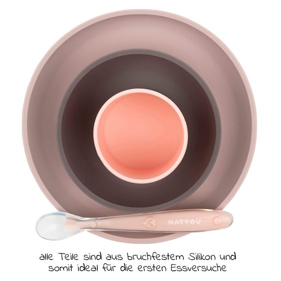 Nattou 4-tlg. Geschirr-Set Silikon - Pink Eggplant