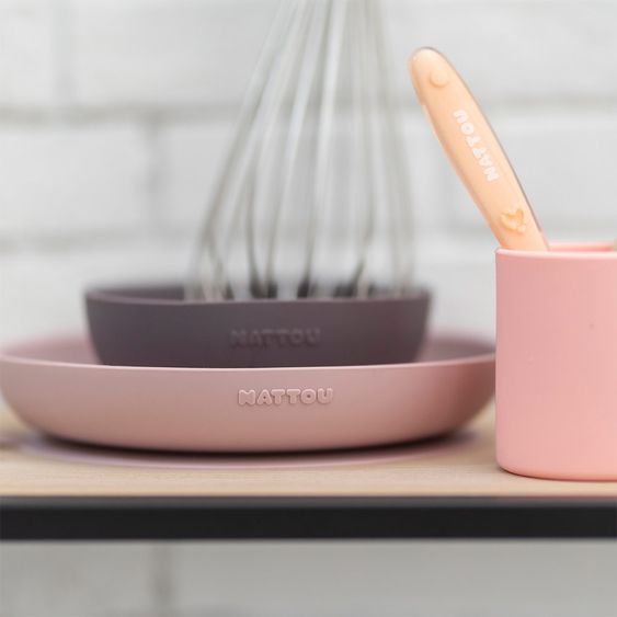 Nattou Silicone 4-piece tableware set - Pink Eggplant