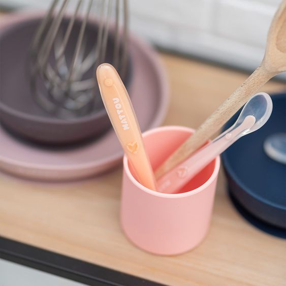 Nattou Silicone 4-piece tableware set - Pink Eggplant