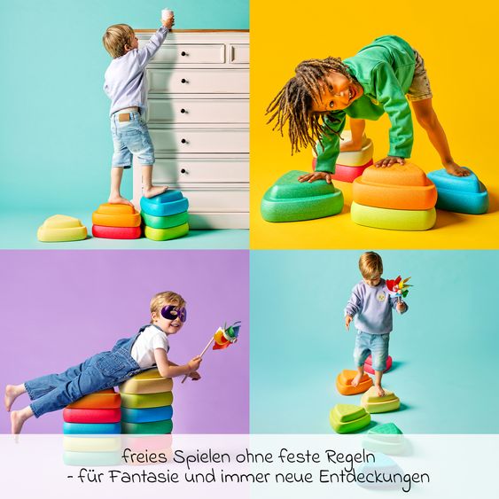 Nattou Balancesteine 6 Stück Blocky - stapelbar & rutschfest - Mehrfarbig