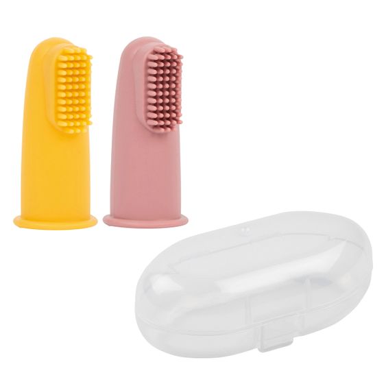 Nattou Spazzolino da dito 2 confezioni con scatola promemoria - Rosa antico ocra