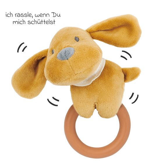 Nattou Mini rattle animal 15 cm - Charlie the dog - Caramel