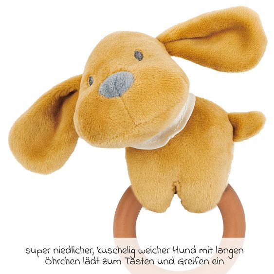 Nattou Mini rattle animal 15 cm - Charlie the dog - Caramel