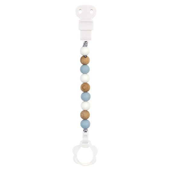 Nattou Schnullerkette Lapidou mit Silikon- & Holzkugeln - Light Blue