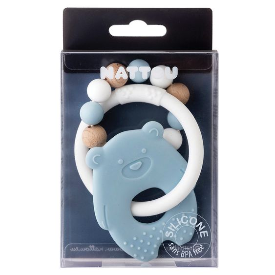 Nattou Silikon-Beißring - Bär - Light Blue