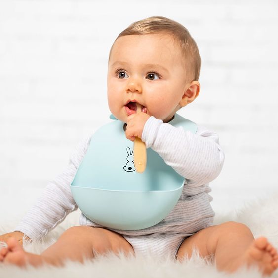 Nattou Silicone Bib with Catch Bowl - Light Blue