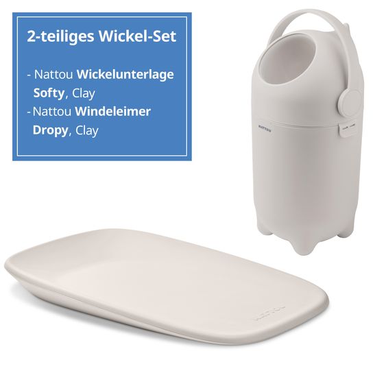 Nattou Wickel-Set mit Wickelunterlage Softy & Windeleimer Dropy - Clay