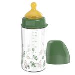 Glas-Flasche Cherry green 240 ml + Latex-Trinksauger mittlerer Nahrungsfluss - Grün