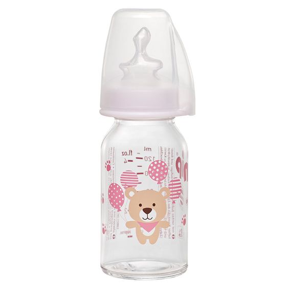 Nip Glasflasche 125 ml - Silikon Gr.1 S - Bärchen Rosa
