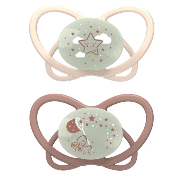 Nip Leucht-Schnuller 2er Pack My Buterfly Night - Silikon 0-6 M - aus nachwachsenden Rohstoffen - Braun