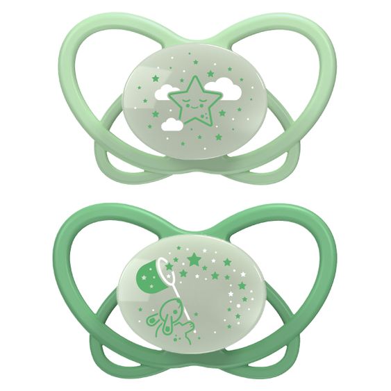 Nip Ciuccio luminoso 2-pack My Buterfly Night - silicone 0-6 M - realizzato con materie prime rinnovabili - verde