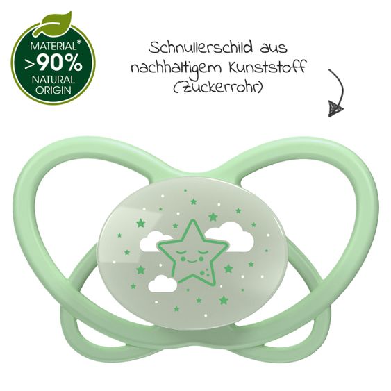 Nip Luminous pacifier 2-pack My Buterfly Night - silicone 0-6 M - made from renewable resources - Green