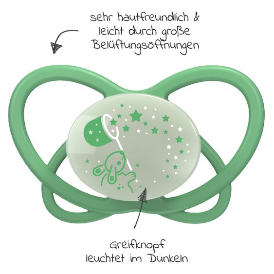 Nip Leucht-Schnuller 2er Pack My Buterfly Night - Silikon 0-6 M - aus nachwachsenden Rohstoffen - Grün