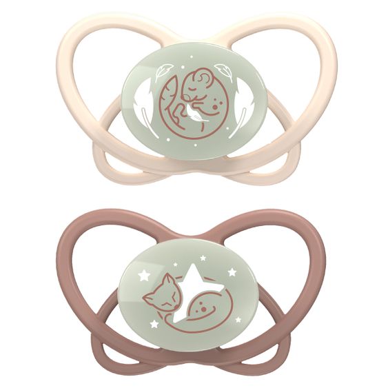 Nip Luminous pacifier 2-pack My Buterfly Night - silicone 16-32 M - made from renewable resources - Brown