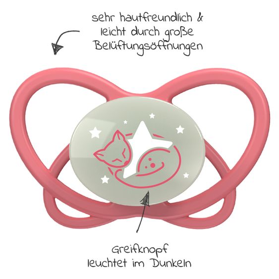 Nip Leucht-Schnuller 2er Pack My Buterfly Night - Silikon 16-32 M - aus nachwachsenden Rohstoffen - Rot