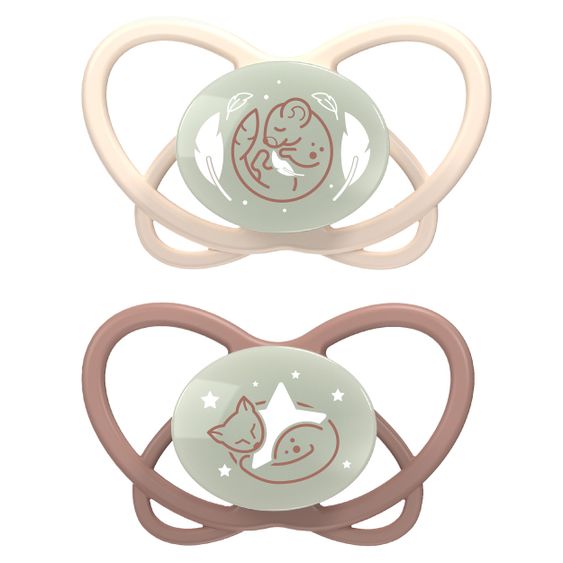 Nip Luminous pacifier 2-pack My Buterfly Night - silicone 5-18 M - made from renewable resources - Brown