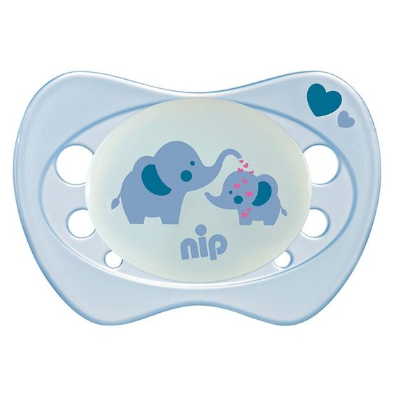 Nip Leucht-Schnuller 2er Pack Newborn Night - Silikon 0-2 M - Elefant & Hippo - Blau Grün