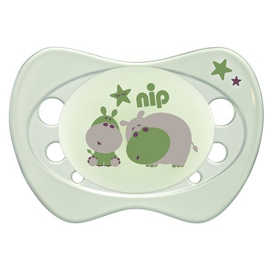 Nip Leucht-Schnuller 2er Pack Newborn Night - Silikon 0-2 M - Elefant & Hippo - Blau Grün