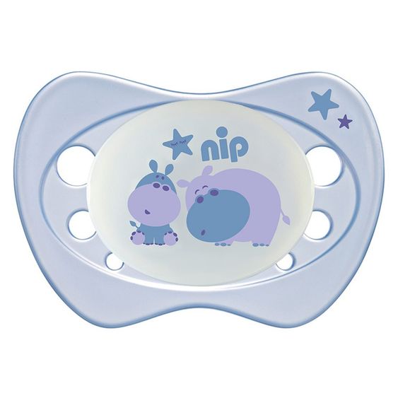 Nip Leucht-Schnuller 2er Pack Newborn Night - Silikon 0-2 M - Elefant & Hippo - Rosa Lila