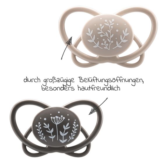Nip Öko-Schnuller 2er Pack My Butterfly - Silikon 0-6 M - aus nachwachsenden Rohstoffen - Braun / Grau