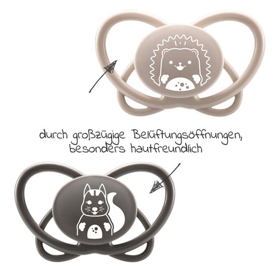 Nip Öko-Schnuller 2er Pack My Butterfly - Silikon 16-32 M - aus nachwachsenden Rohstoffen - Braun / Grau