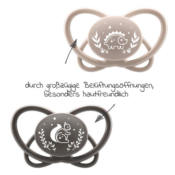 Nip Öko-Schnuller 2er Pack My Butterfly - Silikon 5-18 M - aus nachwachsenden Rohstoffen - Braun / Grau